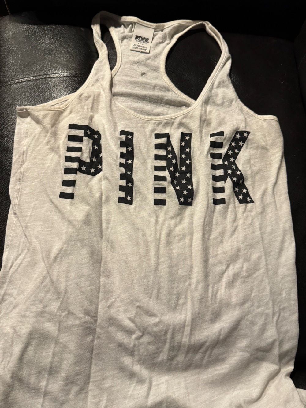 VS Pink Graphic Tank Top - White with Black Star Print
